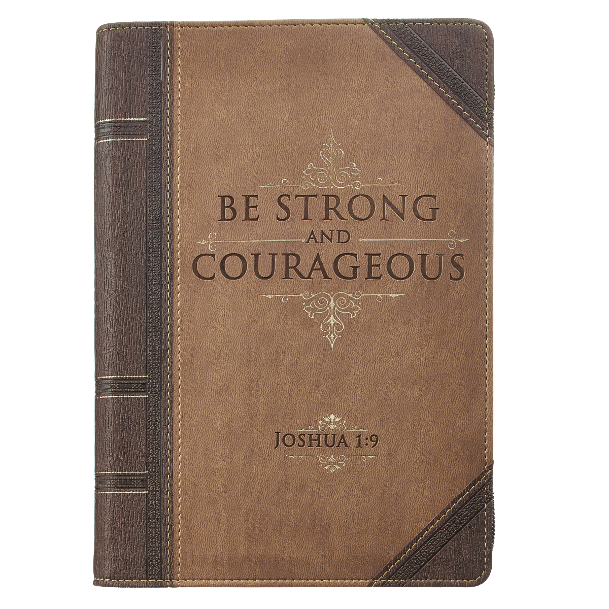 Journal-Classic Lux Leather-Be Strong & Courageous-Brown Tan w Zipper