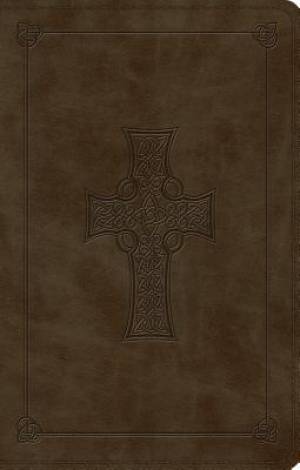 ESV Large Print Value Thinline Bible Tru Tone Olive Celtic Cross Des