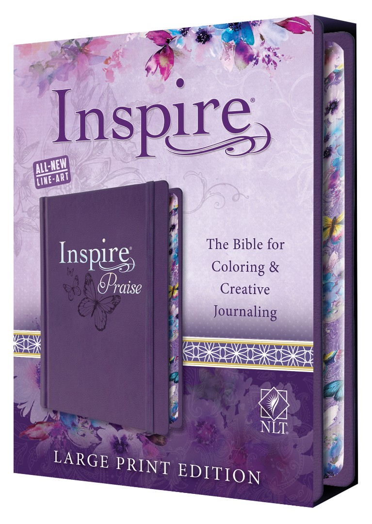 NLT Inspire Praise Large Print Bible Purple Hard Cover Wide-Margin