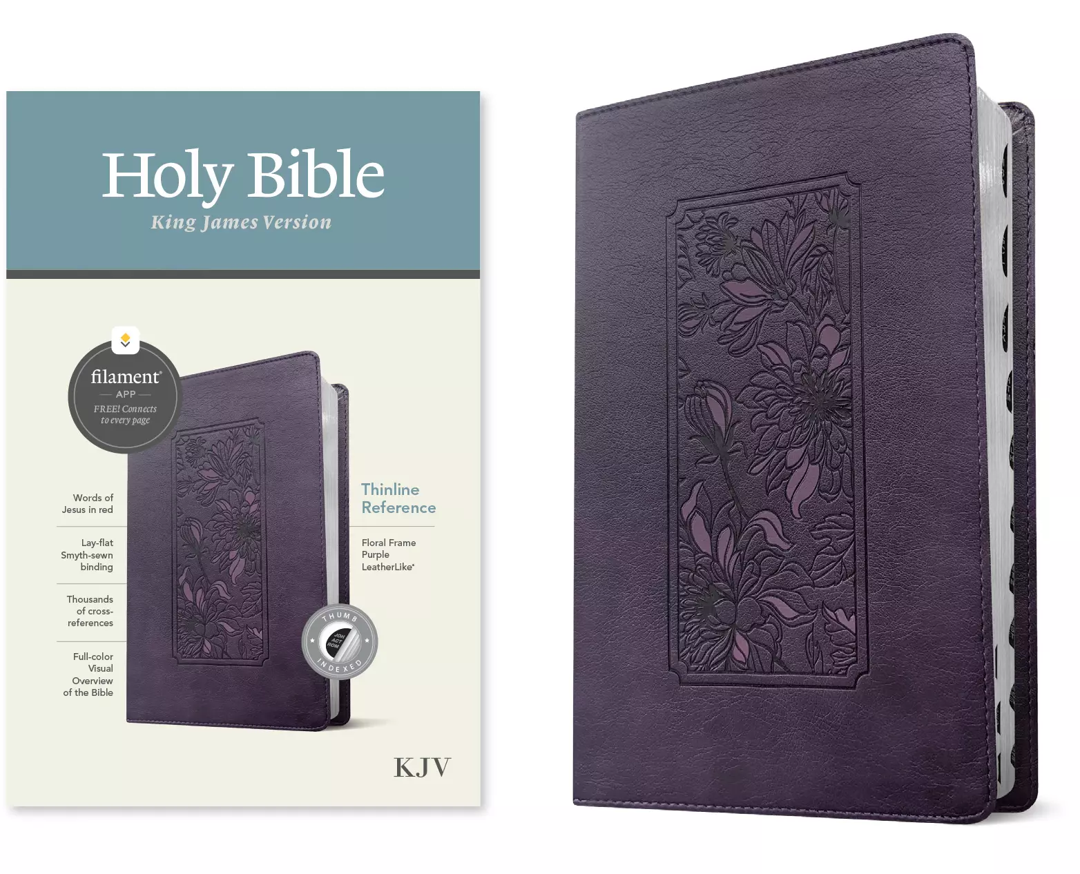 KJV Thinline Reference Bible, Filament-Enabled Edition (LeatherLike, Floral Frame Purple, Indexed, Red Letter)