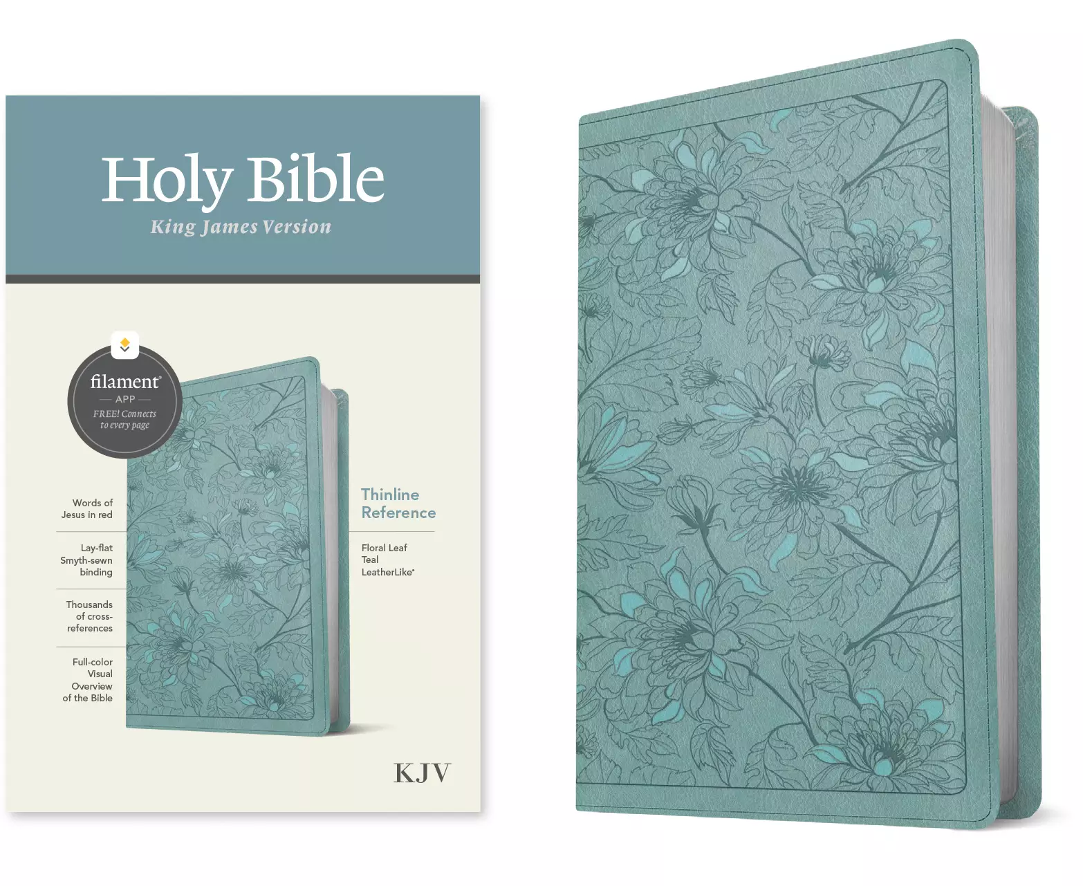 KJV Thinline Reference Bible, Filament-Enabled Edition (LeatherLike, Floral Leaf Teal, Red Letter)