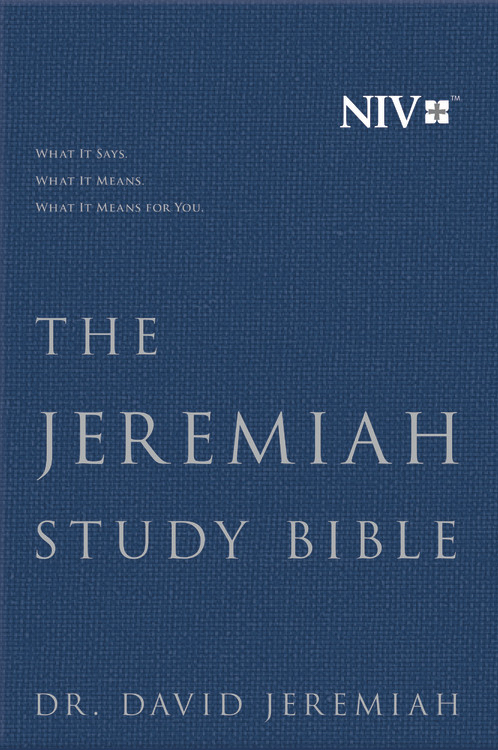 David Jeremiah NIV Study Bible Navy Cloth Over Board Footnotes Red