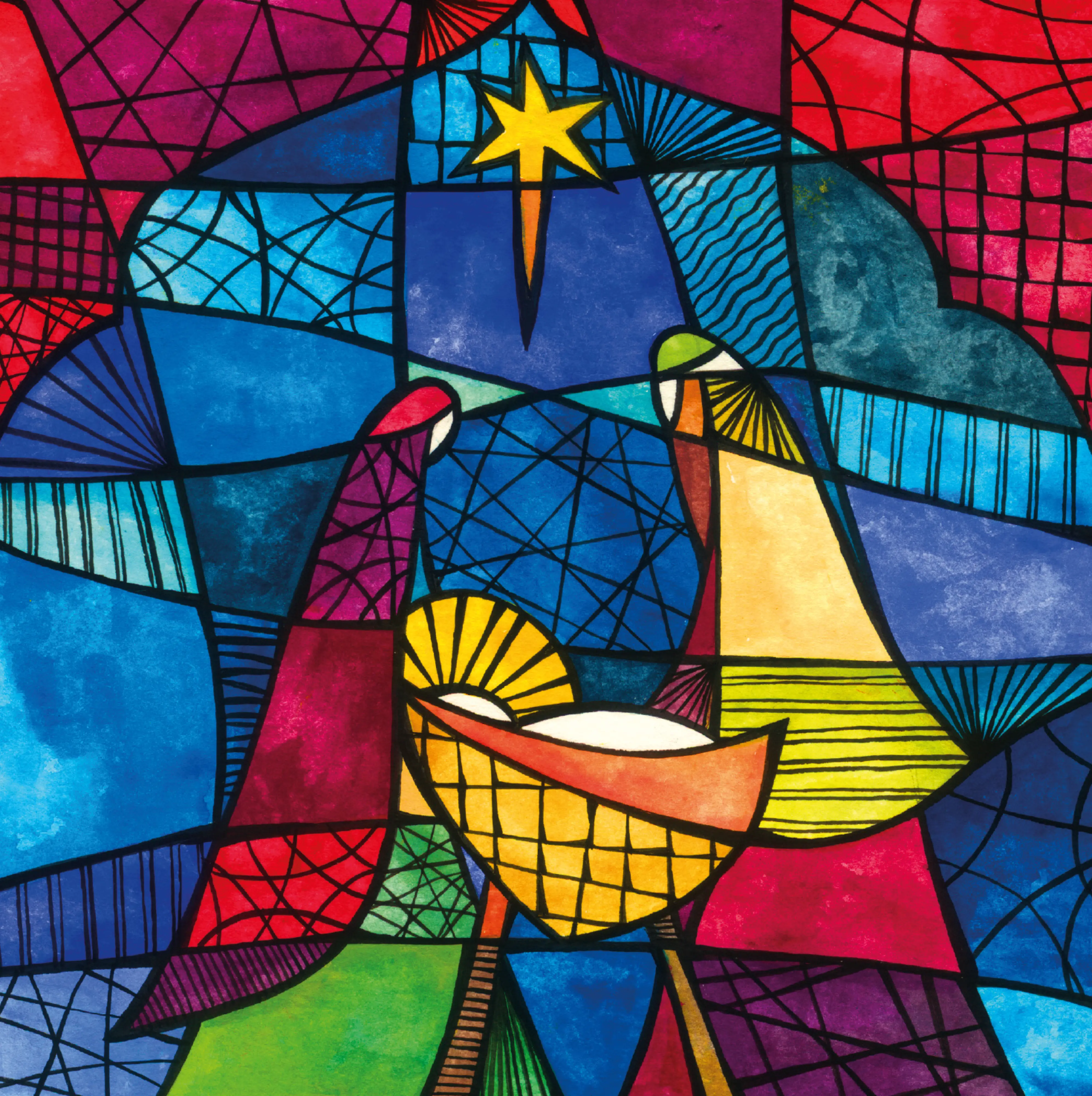 Stain Glass Nativity Charity Christmas Cards Pack of 10