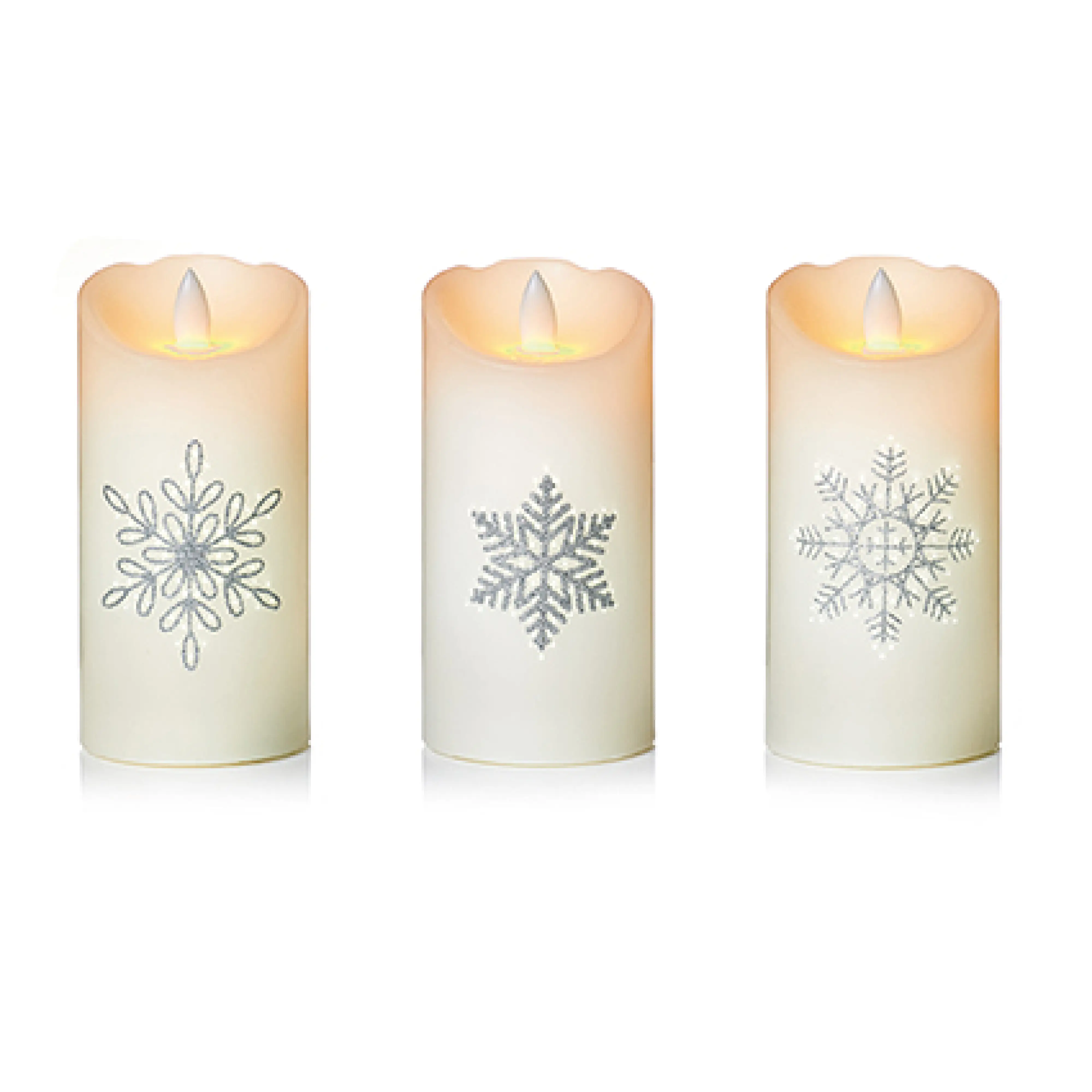 15cm Lit Snowflake Dancing Flame Candles