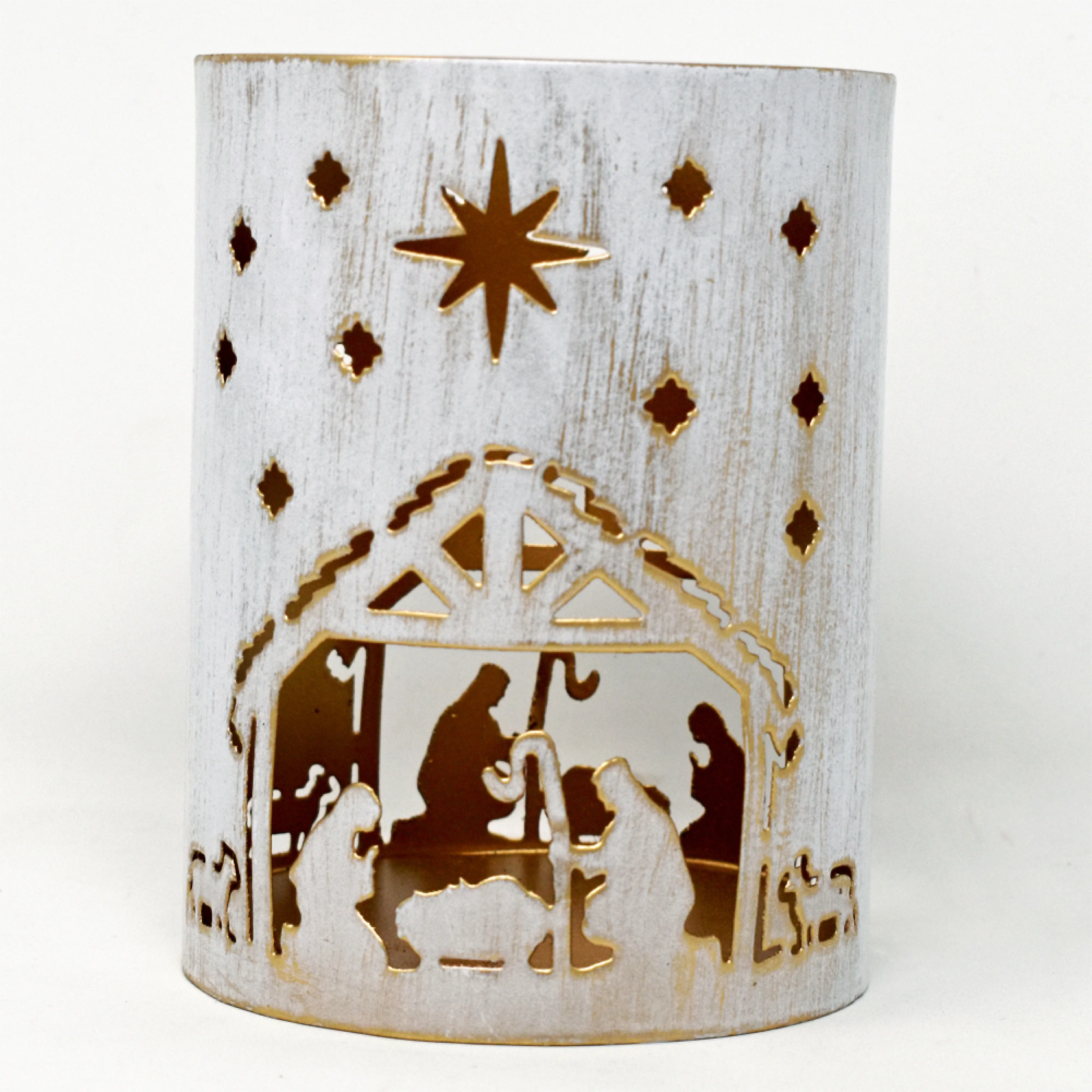 Metal Nativity Votive